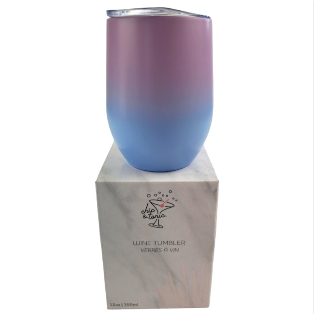 Chic + Tonic NIB Wine Tumbler  12 oz. Lavendar & Blue Ombre. New in box
